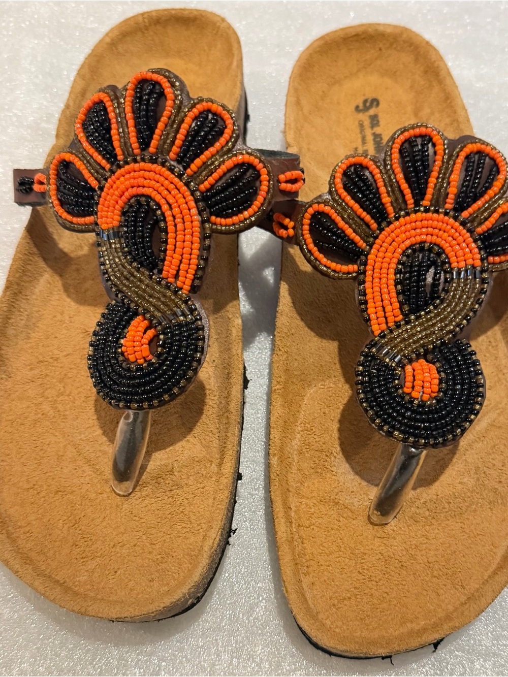 Sol JOHN Beaded Orange & Black Women's Thong Sandals NWOT